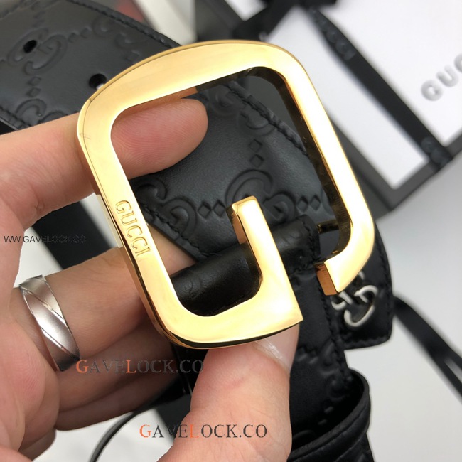 NEW Gucci Men's Leather Belt w Large Polish Gold G Buckle